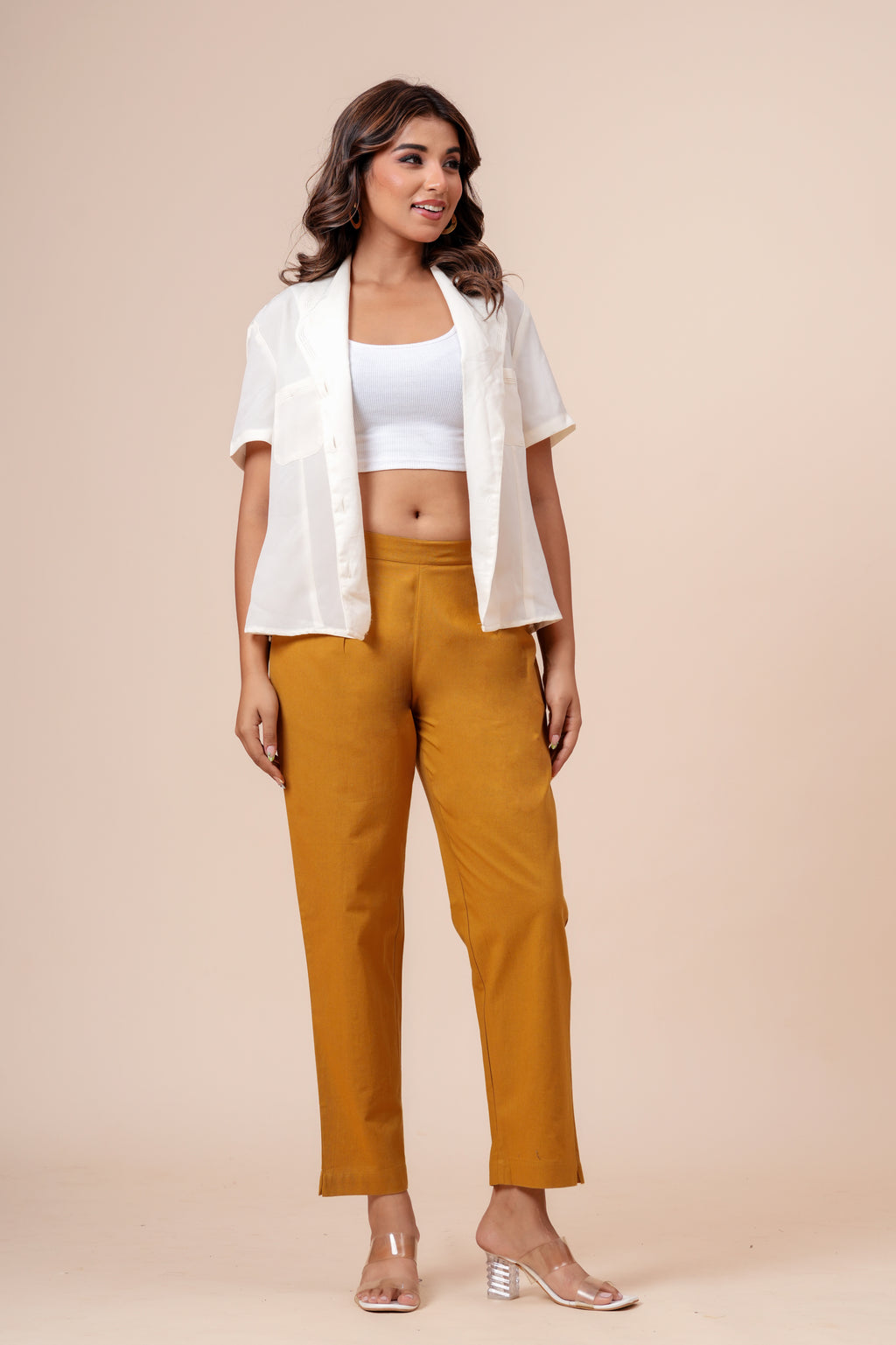 Women’s Chikoo Solid Cotton Trousers