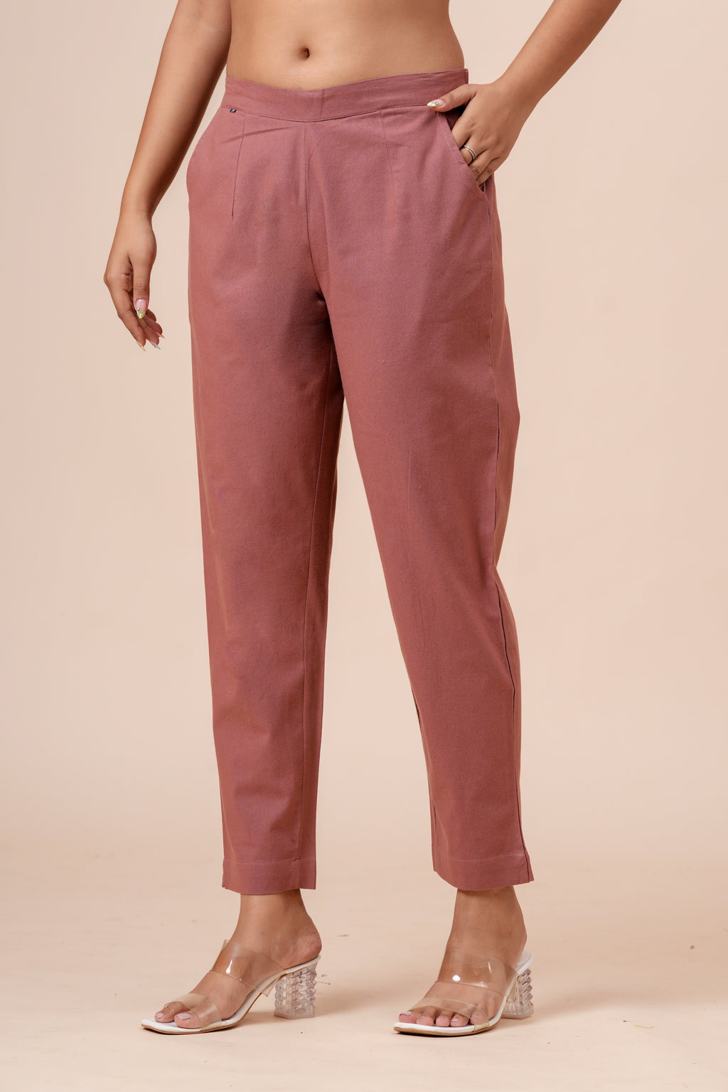 Women’s Rose Solid Cotton Trousers