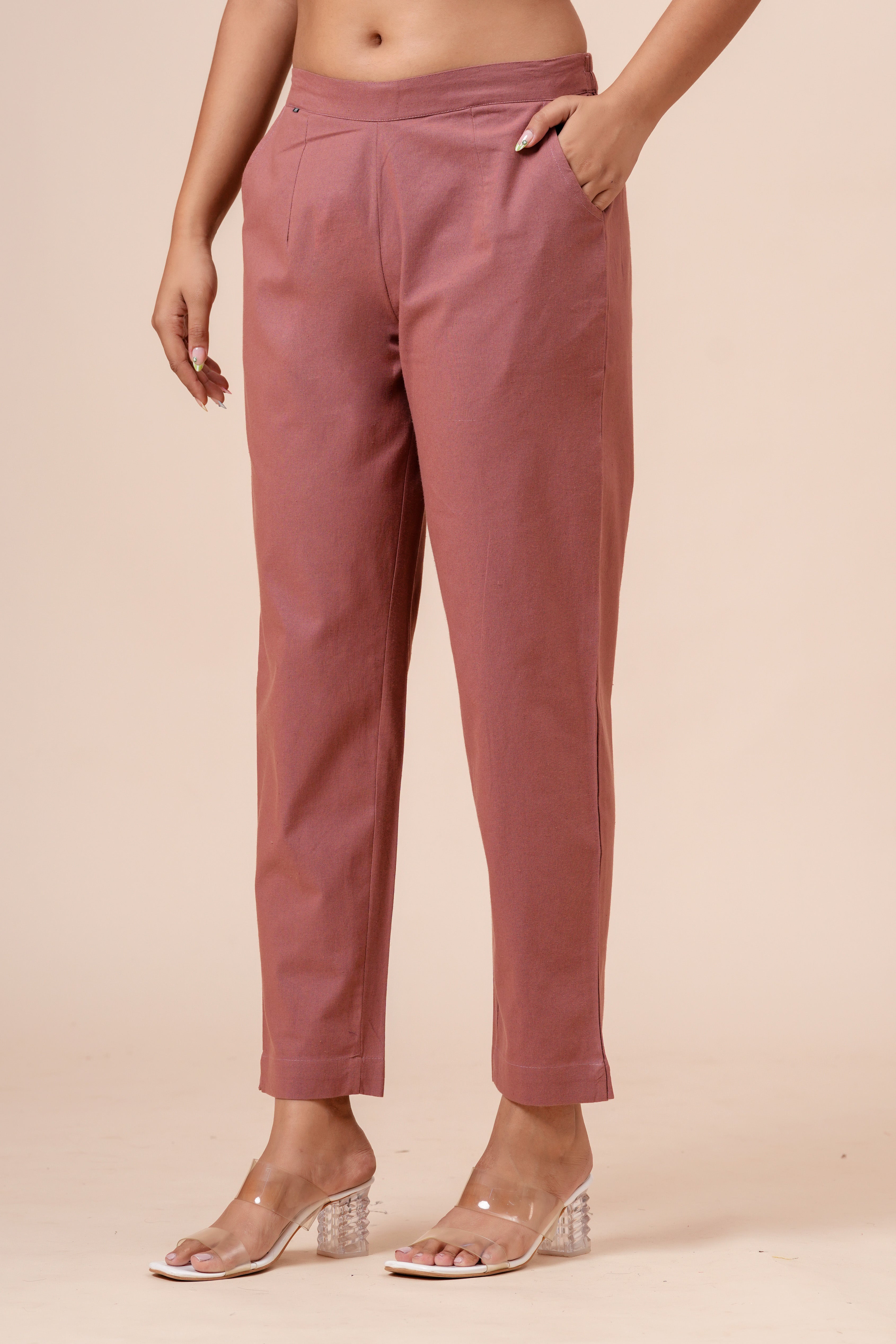 Women’s Rose Solid Cotton Trousers