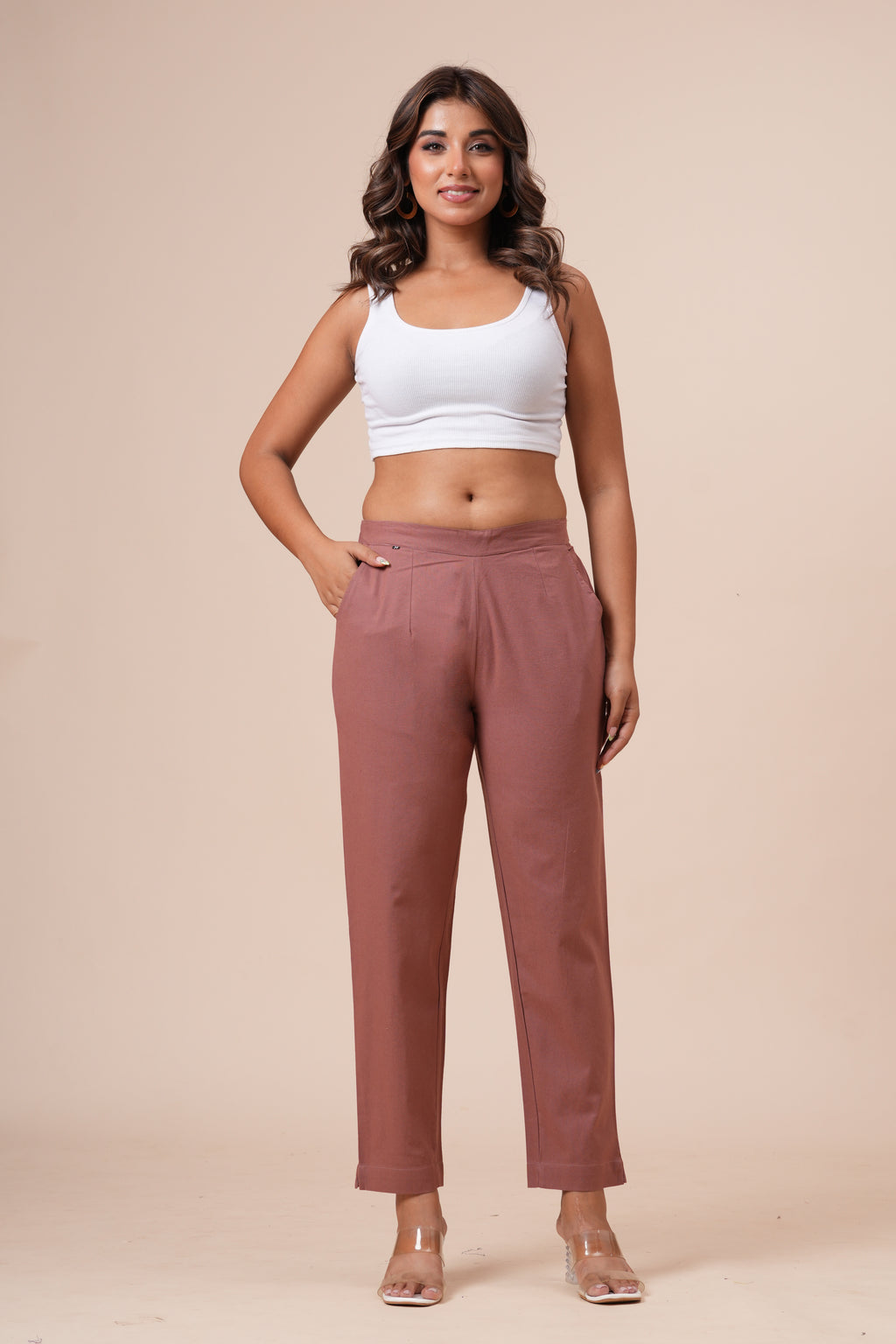Women’s Rose Solid Cotton Trousers
