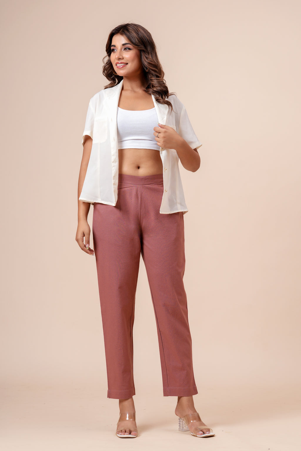 Women’s Rose Solid Cotton Trousers