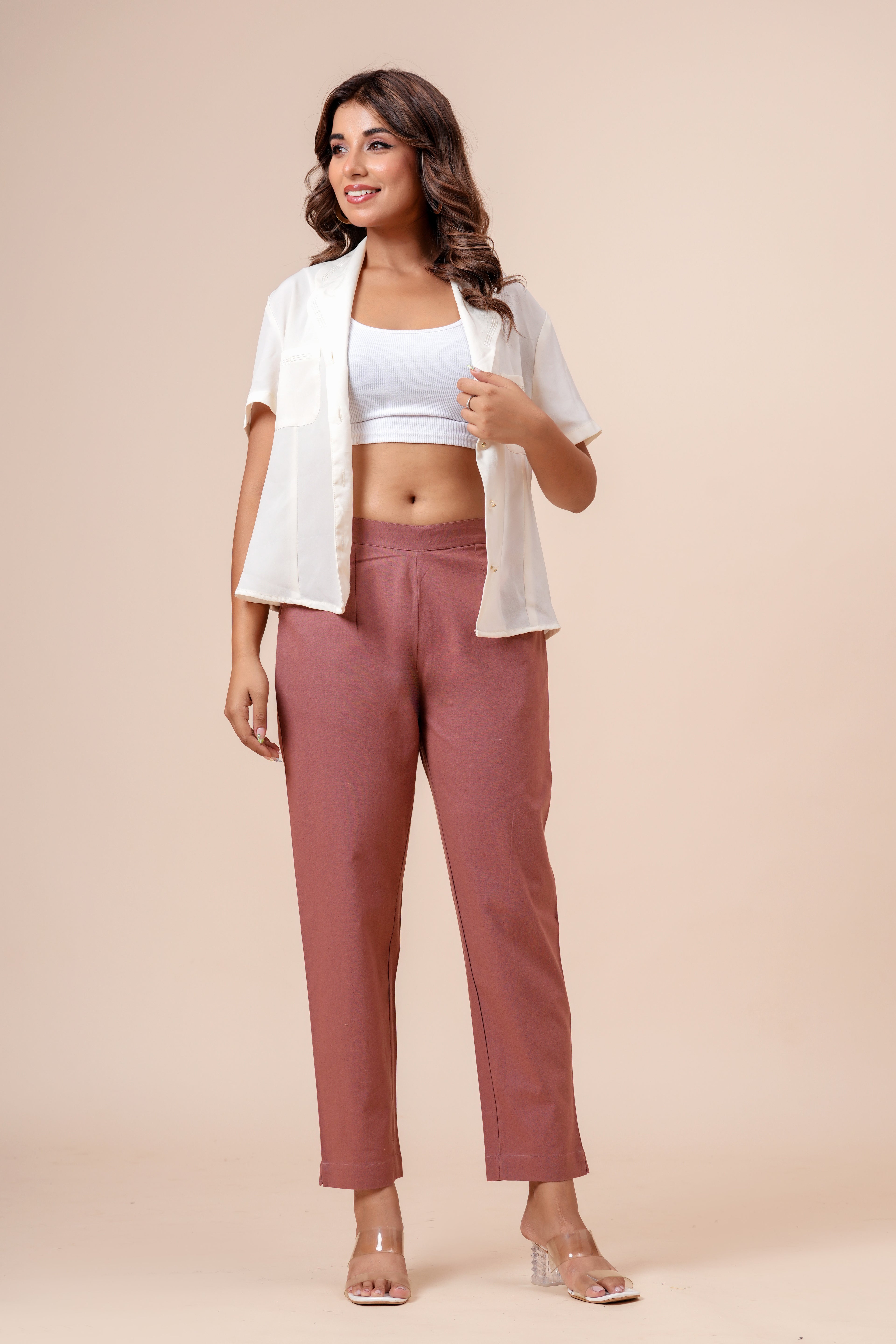 Women’s Rose Solid Cotton Trousers