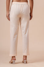 Women’s Off White Solid Cotton Trousers