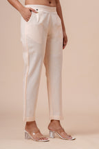 Women’s Off White Solid Cotton Trousers