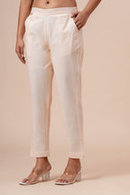 Women’s Off White Solid Cotton Trousers