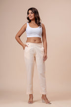 Women’s Off White Solid Cotton Trousers