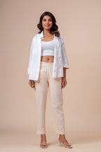 Women’s Off White Solid Cotton Trousers