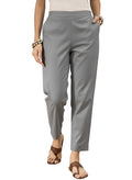 Women’s Grey Solid Cotton Trousers