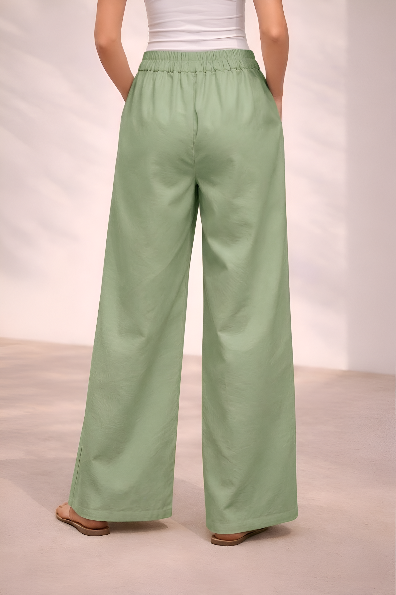Pichawai Women's High-Waist Wide Leg Pants – T Green