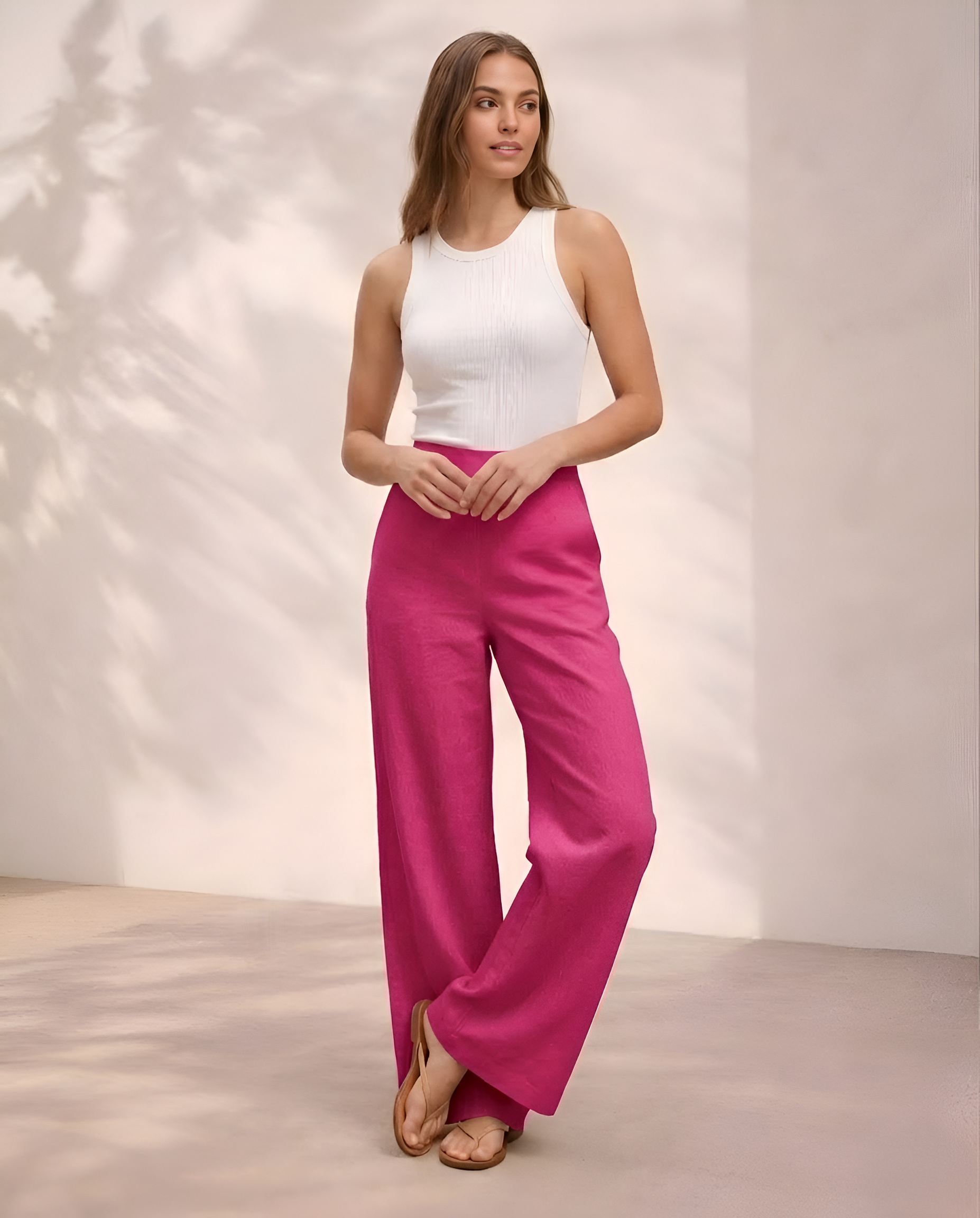 Pichawai Women's High-Waist Wide Leg Pants – Pink