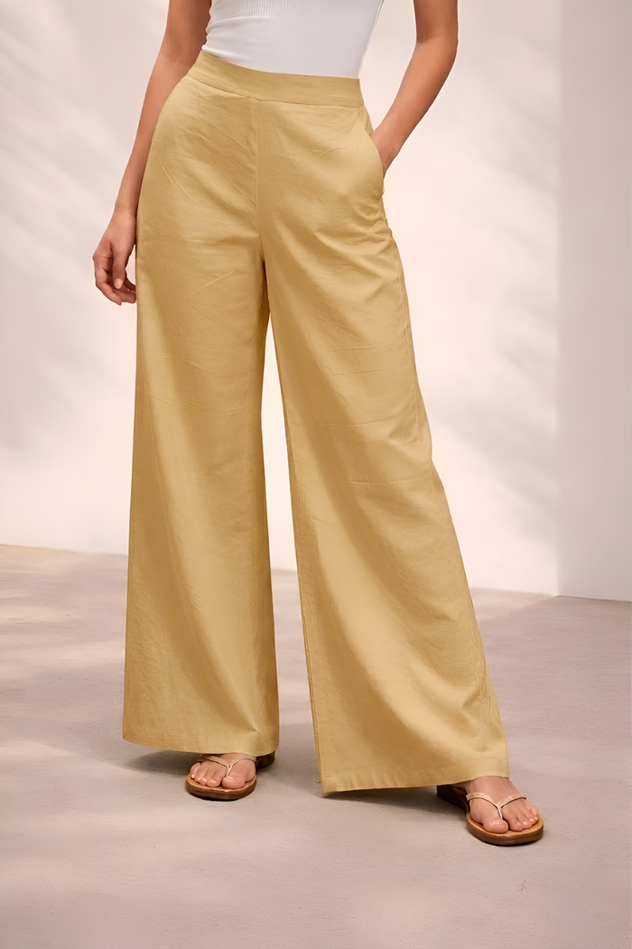 Pichawai Women's High-Waist Wide-Leg Pants – Cream