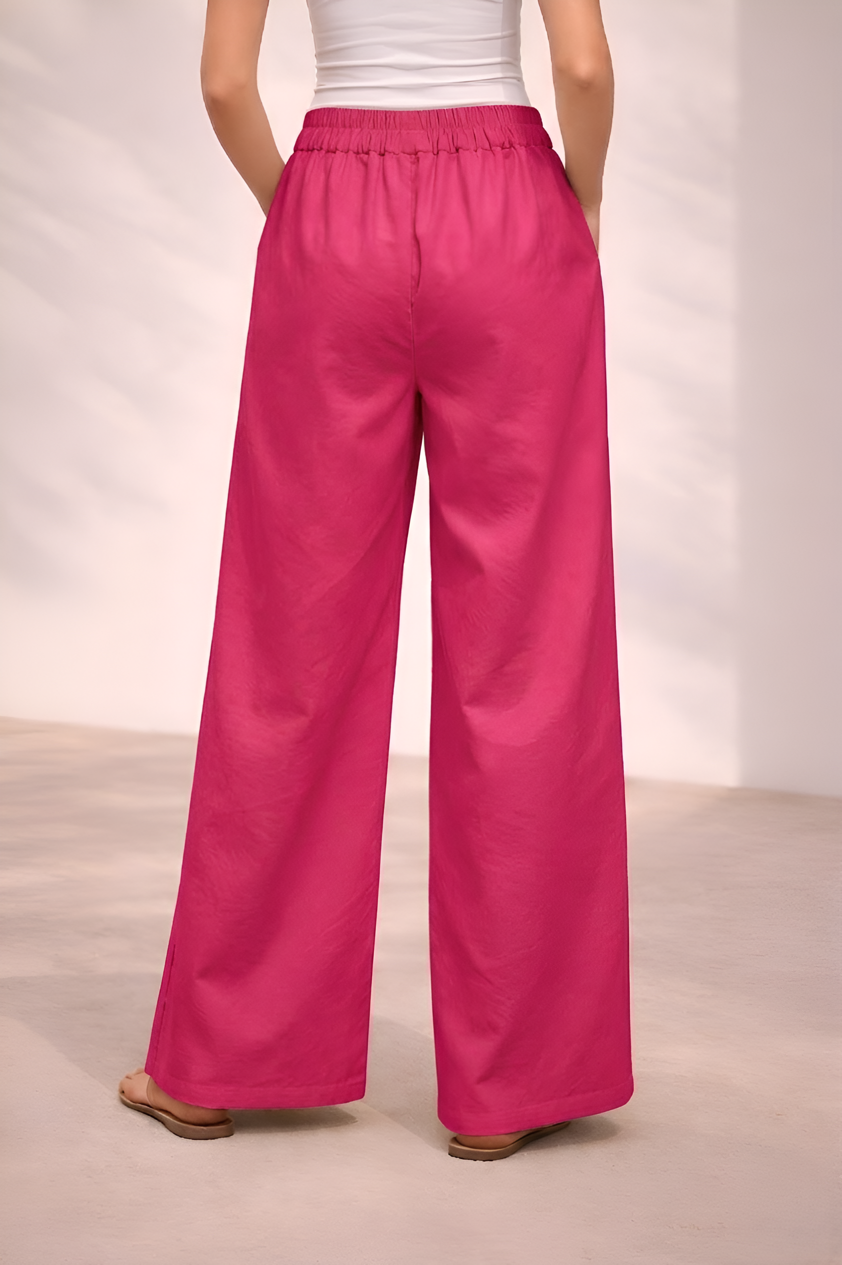Pichawai Women's High-Waist Wide Leg Pants – Pink