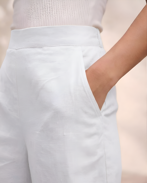 Pichawai Women's High-Waist Wide Leg Pants – White