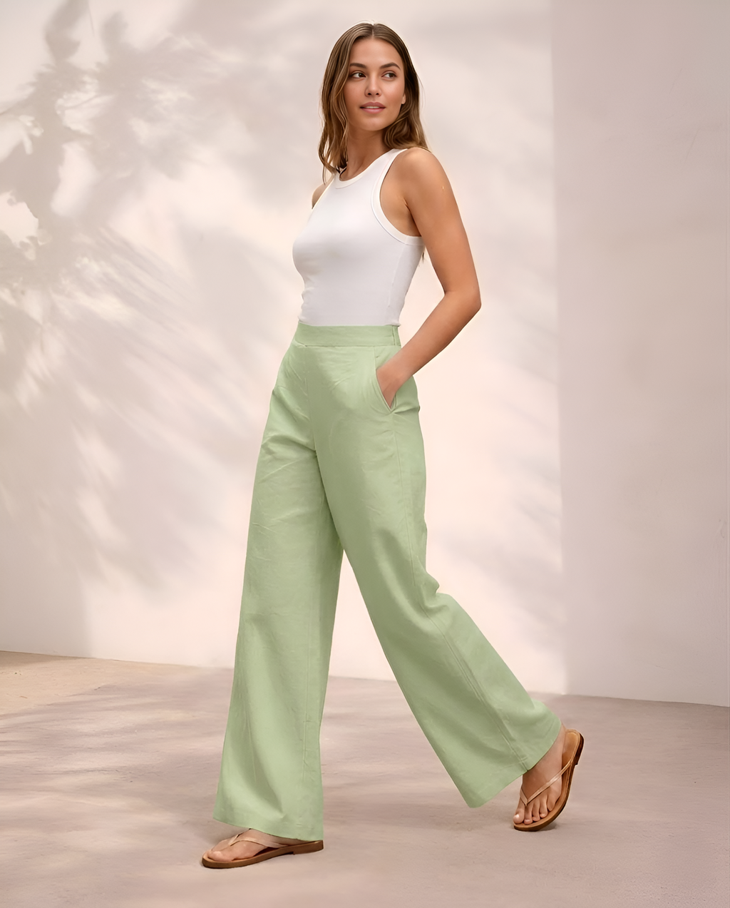 Pichawai Women's High-Waist Wide Leg Pants – T Green