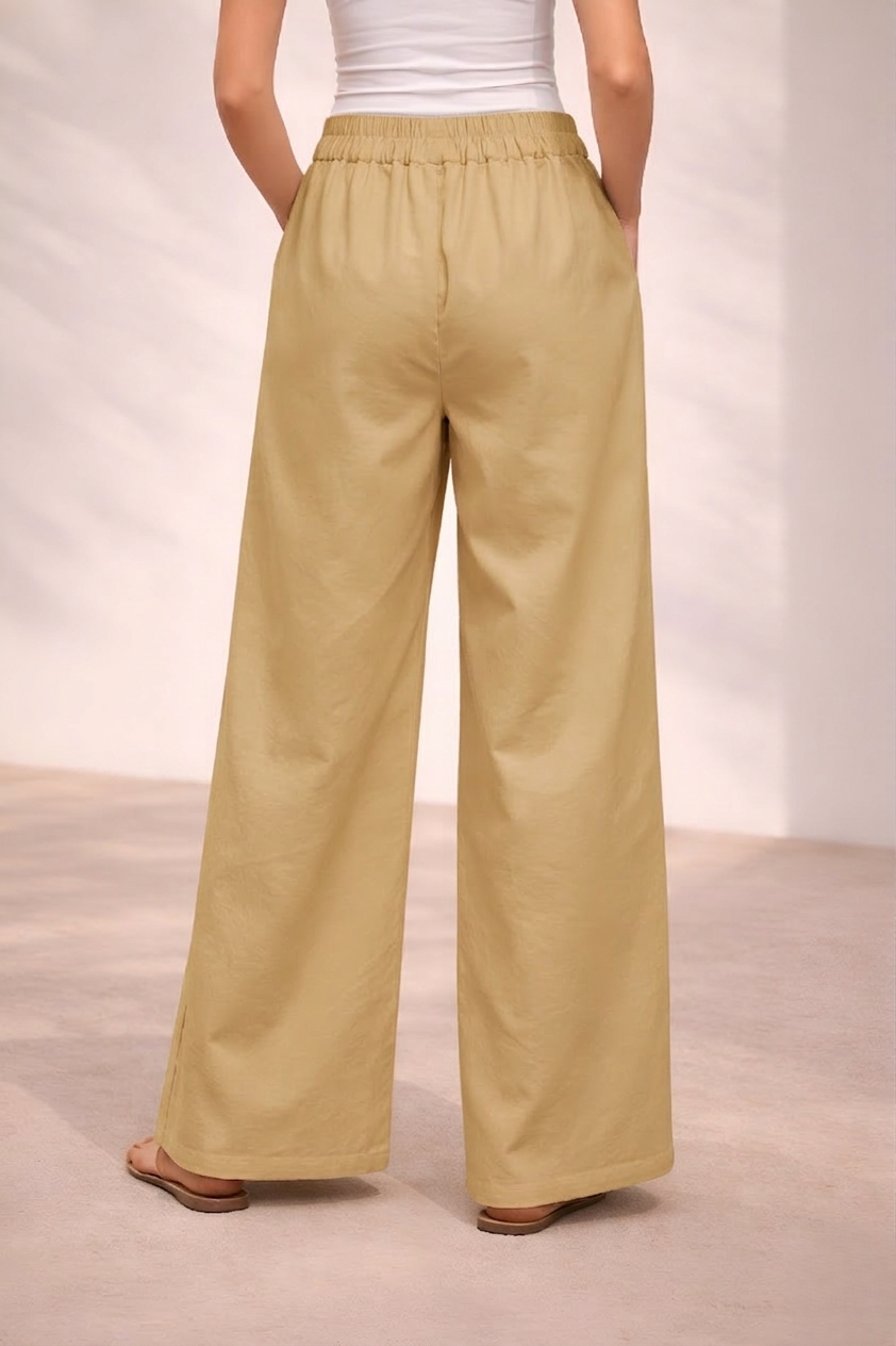 Pichawai Women's High-Waist Wide-Leg Pants – Cream