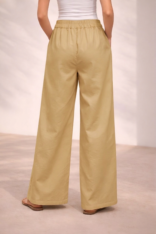 Pichawai Women's High-Waist Wide-Leg Pants – Cream