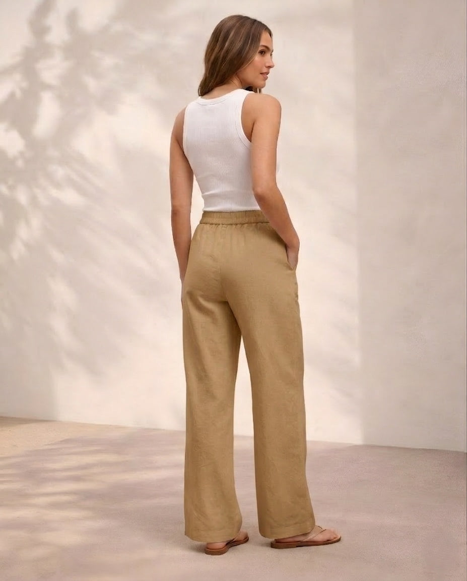Pichawai Women's High-Waist Wide Leg Pants – Chikoo