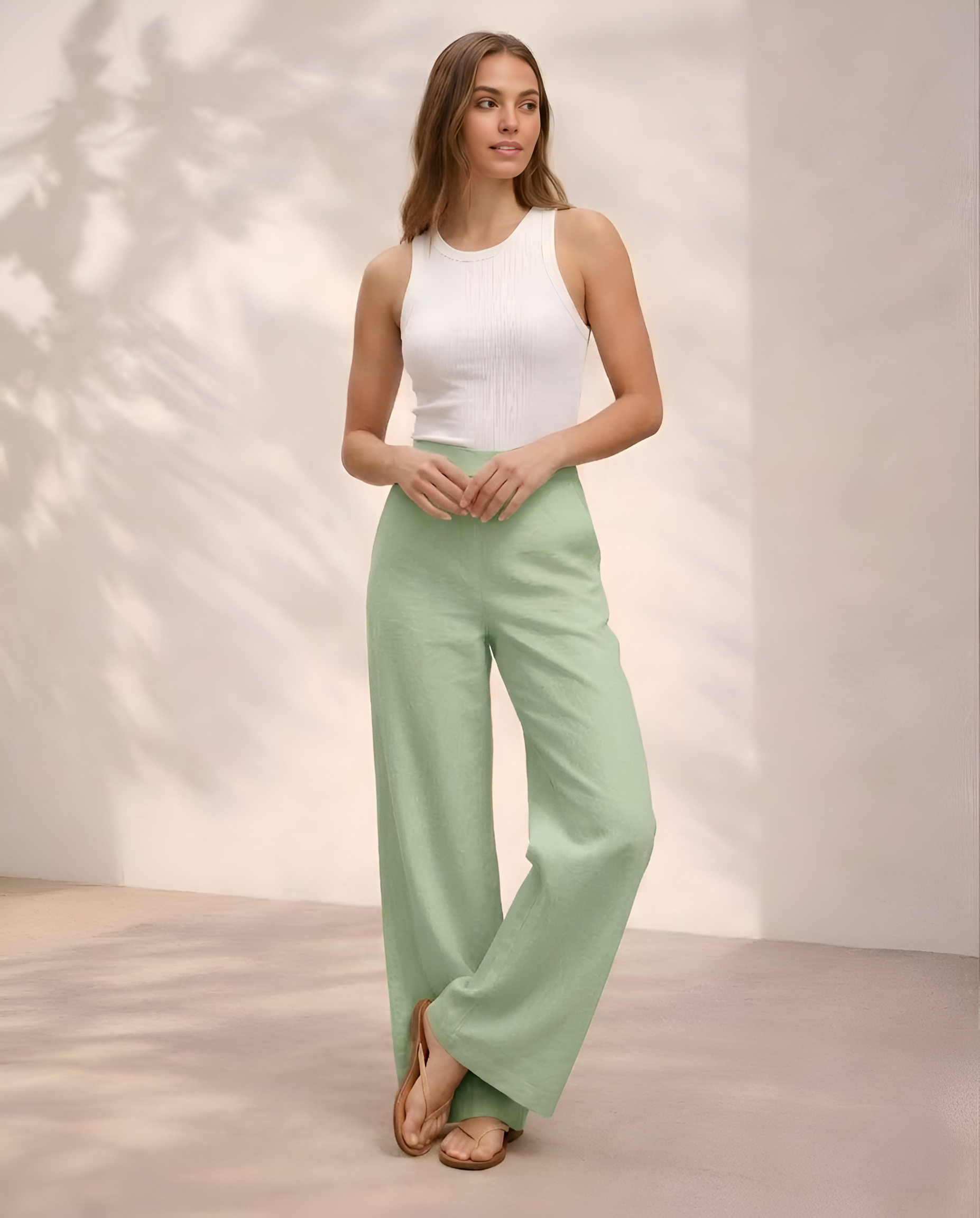 Pichawai Women's High-Waist Wide Leg Pants – T Green