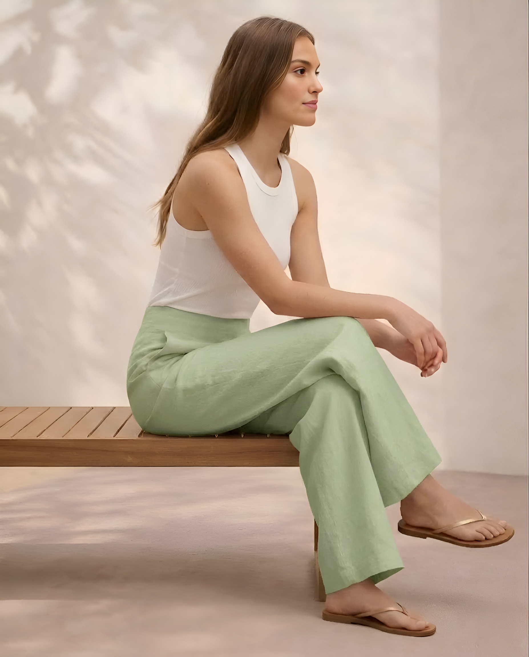 Pichawai Women's High-Waist Wide Leg Pants – T Green