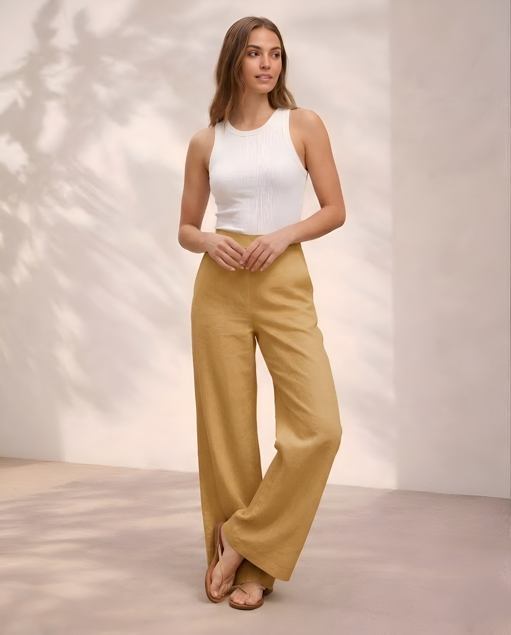 Pichawai Women's High-Waist Wide-Leg Pants – Cream