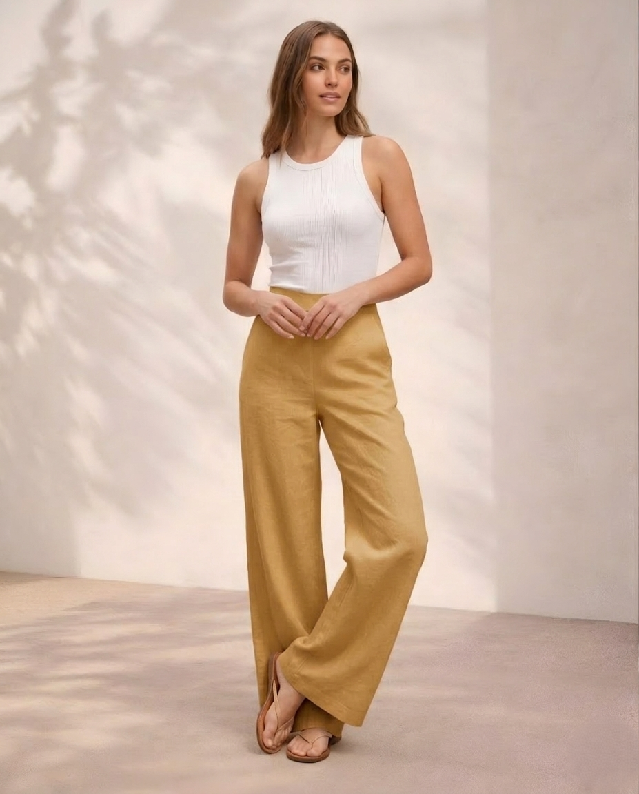 Pichawai Women's High-Waist Wide-Leg Pants – Cream