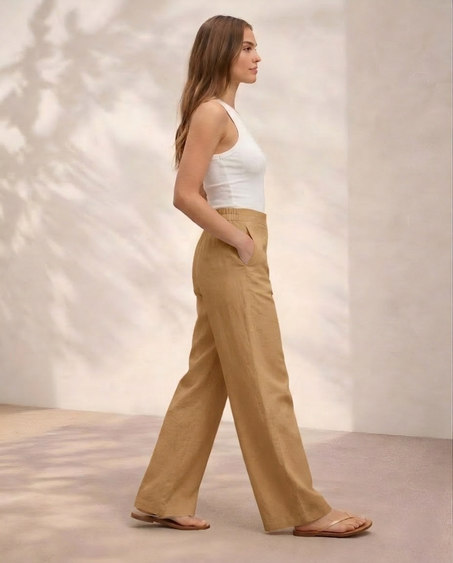 Pichawai Women's High-Waist Wide Leg Pants – Chikoo