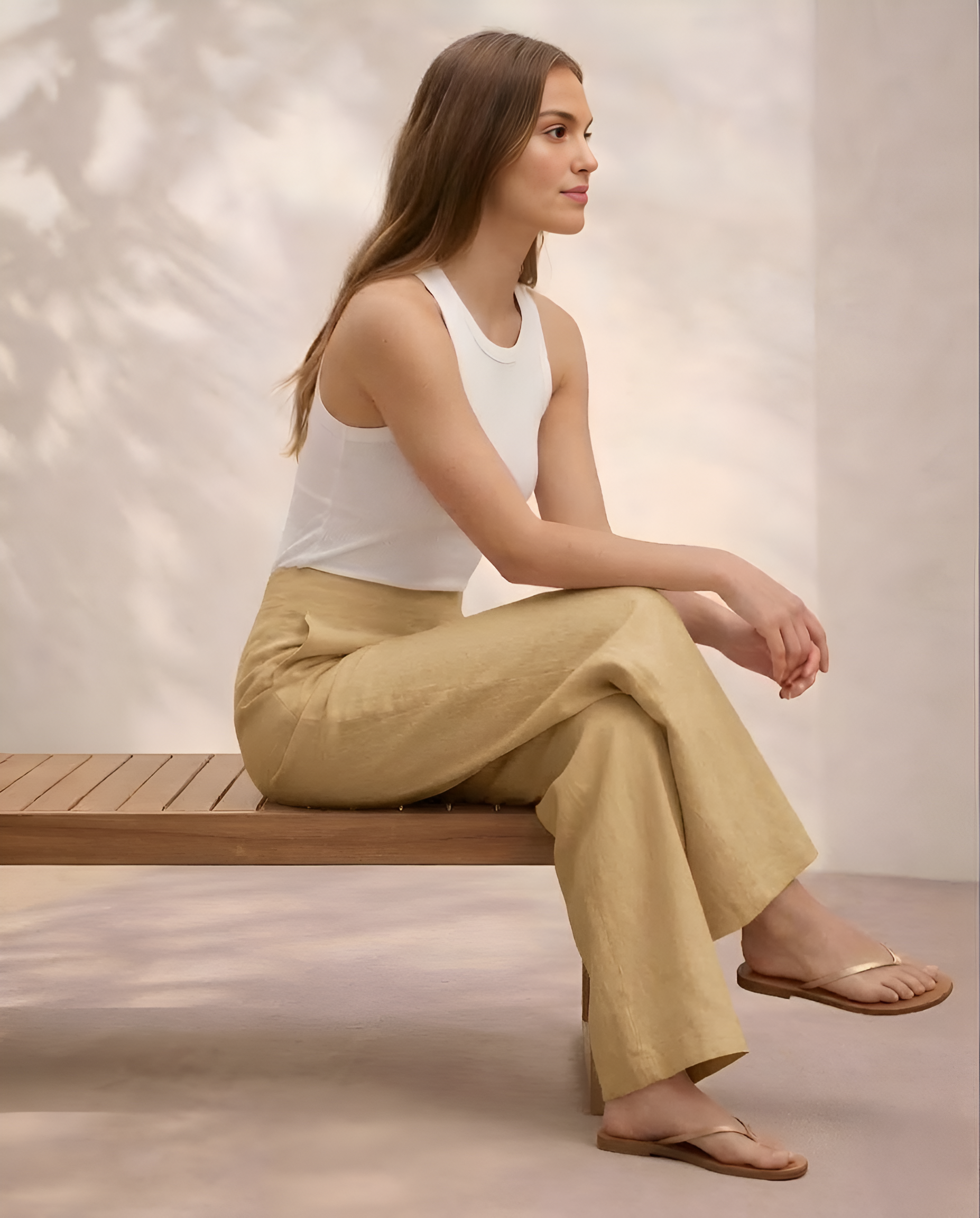 Pichawai Women's High-Waist Wide-Leg Pants – Cream