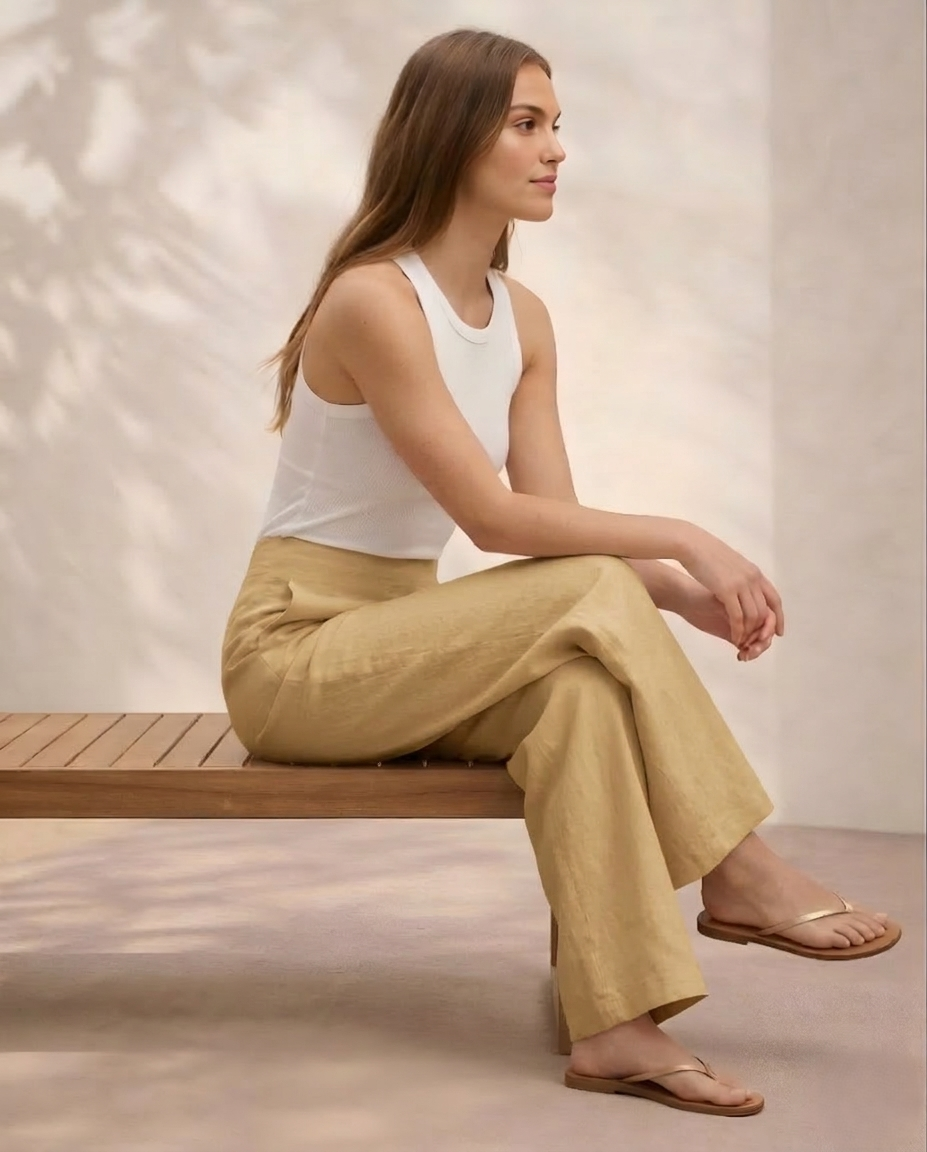 Pichawai Women's High-Waist Wide-Leg Pants – Cream