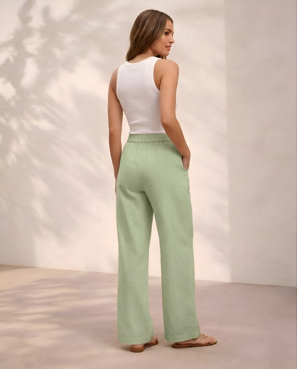 Pichawai Women's High-Waist Wide Leg Pants – T Green