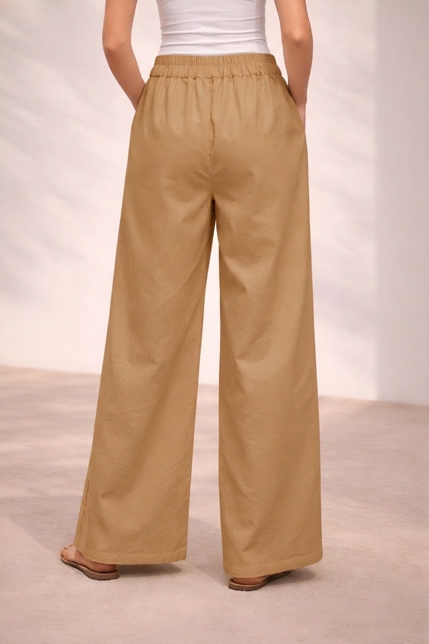 Pichawai Women's High-Waist Wide Leg Pants – Chikoo