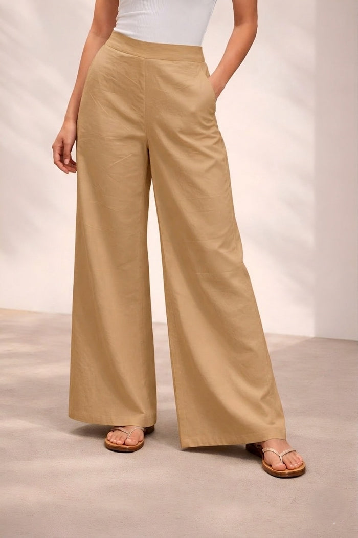 Pichawai Women's High-Waist Wide Leg Pants – Chikoo