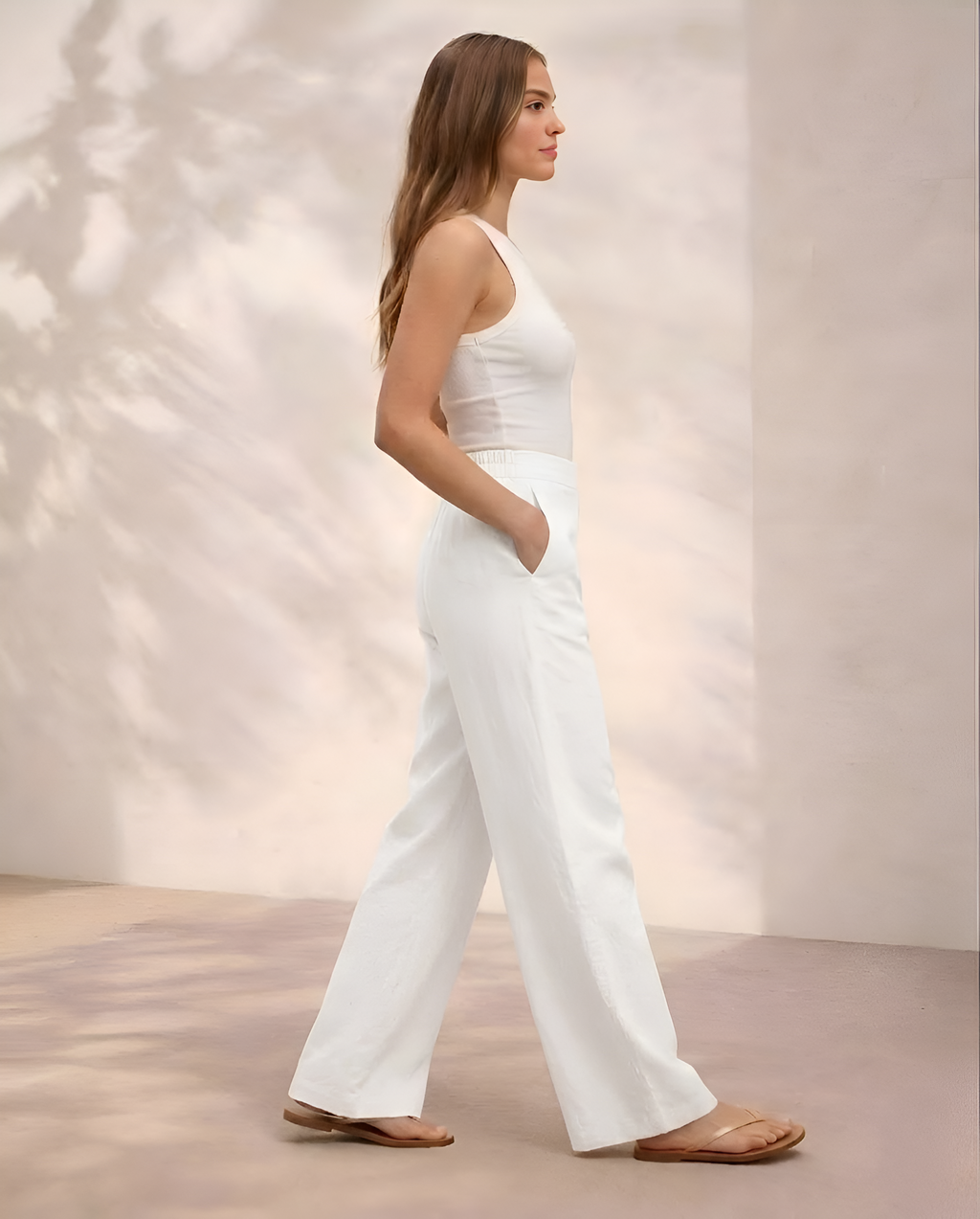 Pichawai Women's High-Waist Wide Leg Pants – White