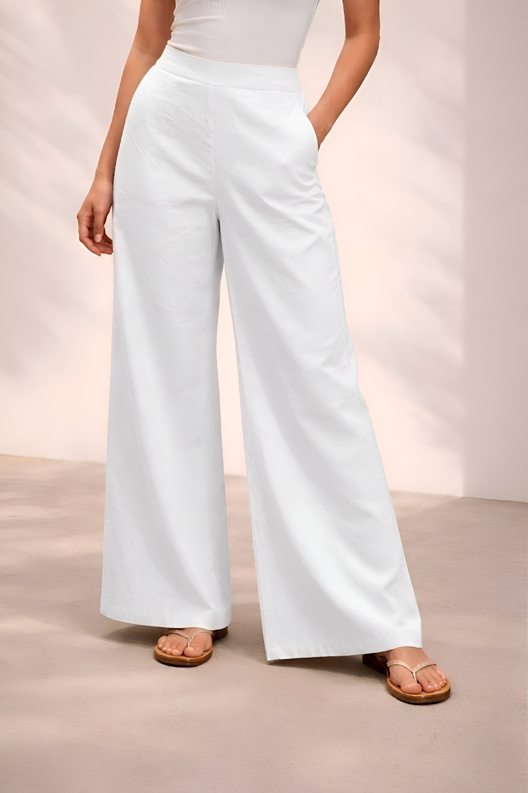 Pichawai Women's High-Waist Wide Leg Pants – White