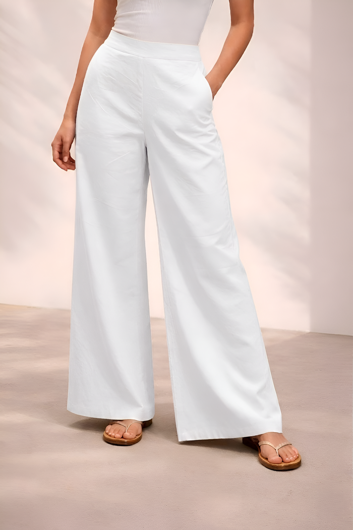 Pichawai Women's High-Waist Wide Leg Pants – White