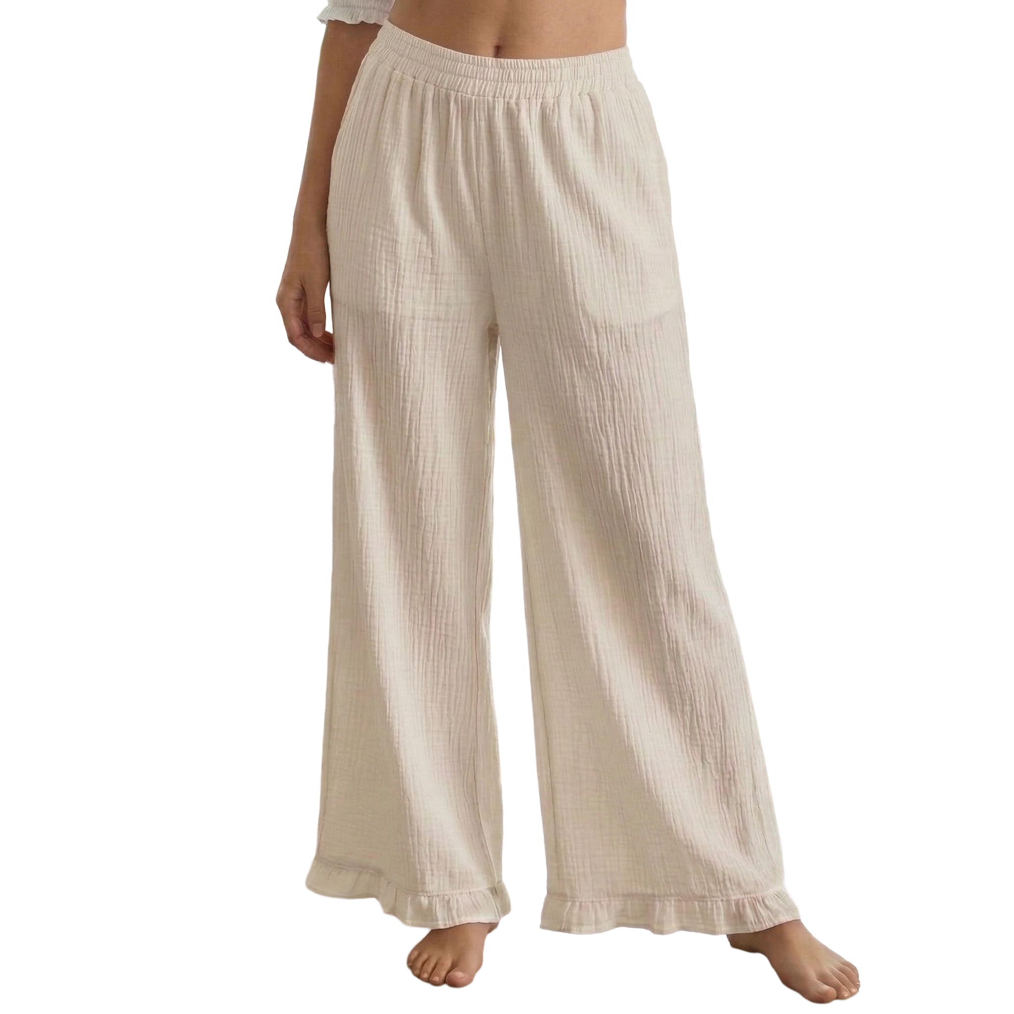 Women's Cotton Slub Wide-Leg Lounge Palazzo – Off White