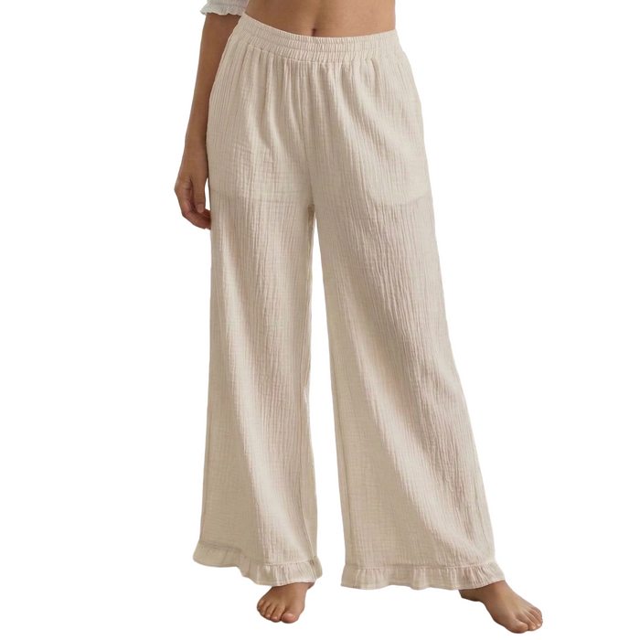 Women's Cotton Slub Wide-Leg Lounge Palazzo – Off White