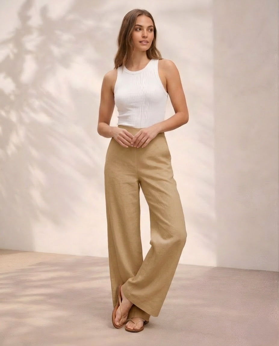 Pichawai Women's High-Waist Wide Leg Pants – Chikoo