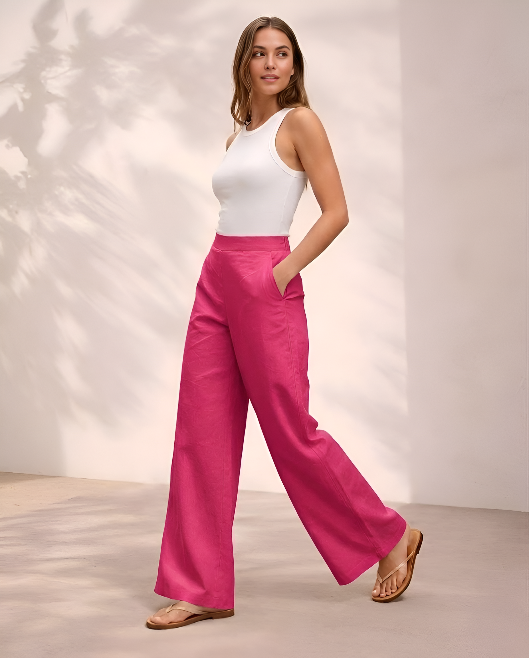 Pichawai Women's High-Waist Wide Leg Pants – Pink
