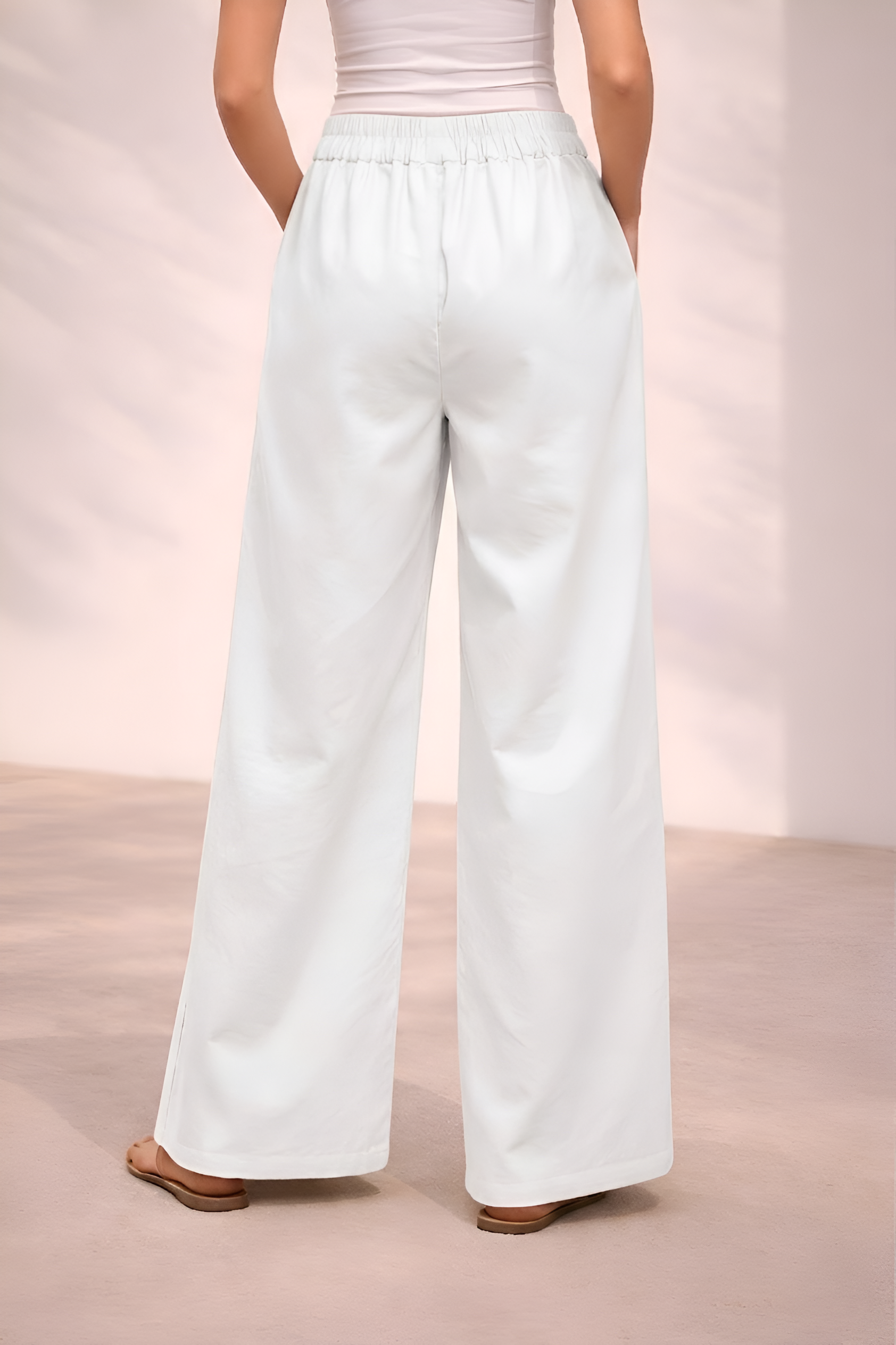Pichawai Women's High-Waist Wide Leg Pants – White