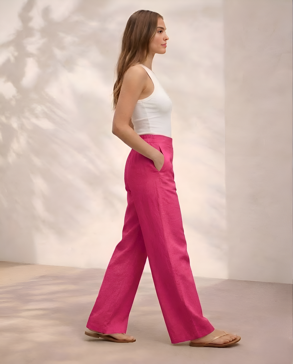 Pichawai Women's High-Waist Wide Leg Pants – Pink