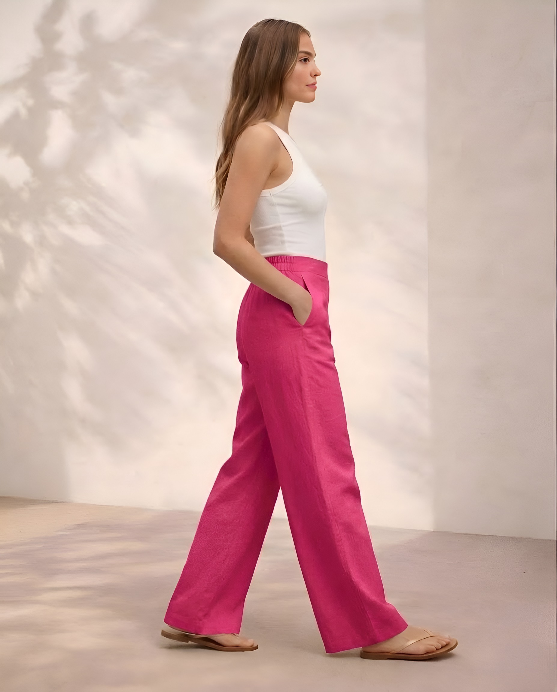 Pichawai Women's High-Waist Wide Leg Pants – Pink