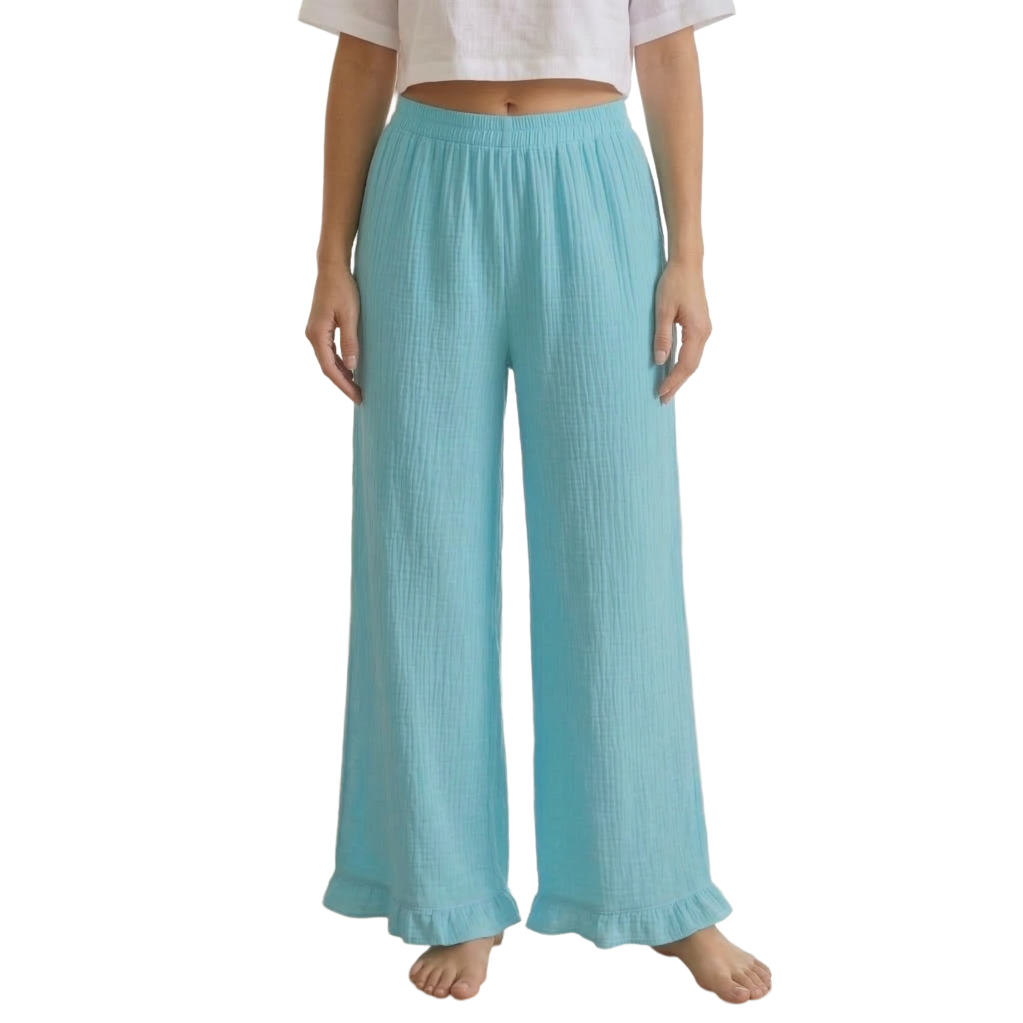 Women's Cotton Slub Wide-Leg Palazzo – Aqua Blue