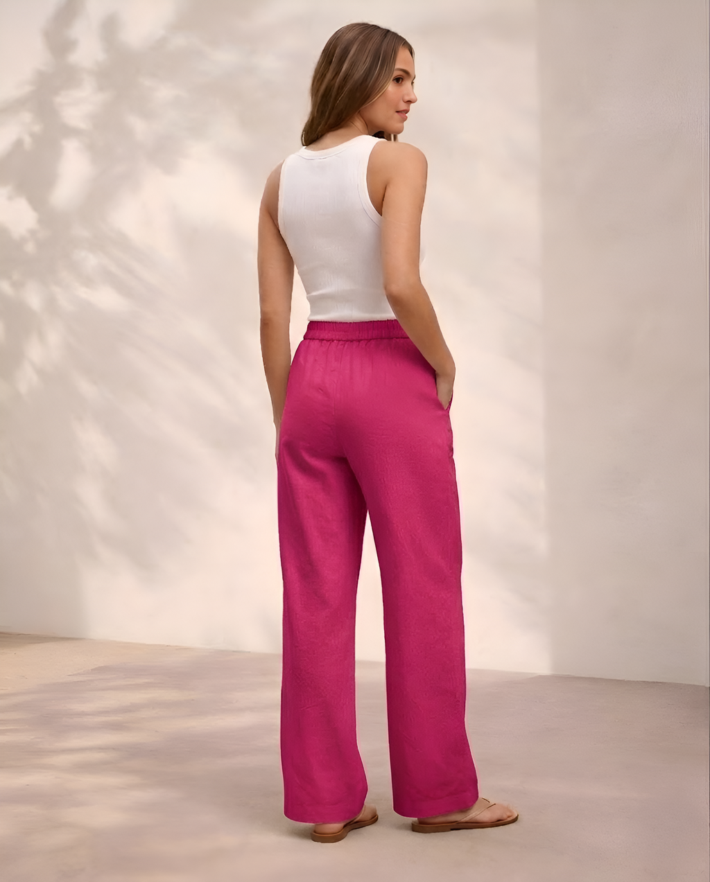 Pichawai Women's High-Waist Wide Leg Pants – Pink