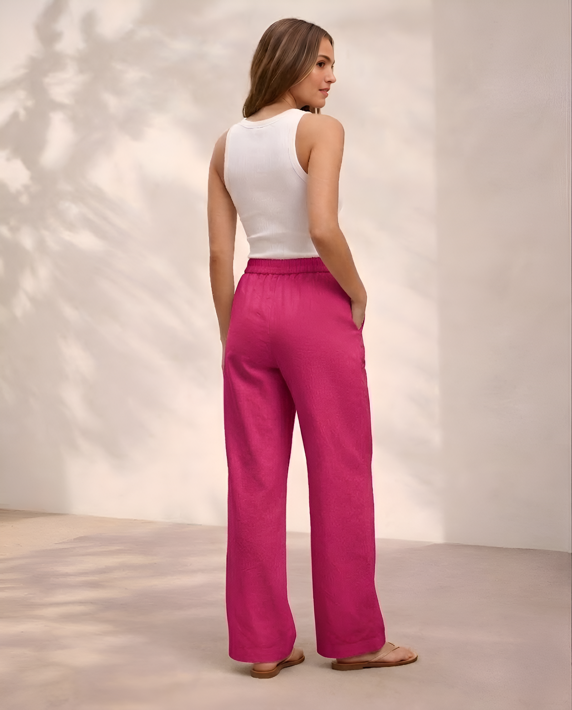 Pichawai Women's High-Waist Wide Leg Pants – Pink