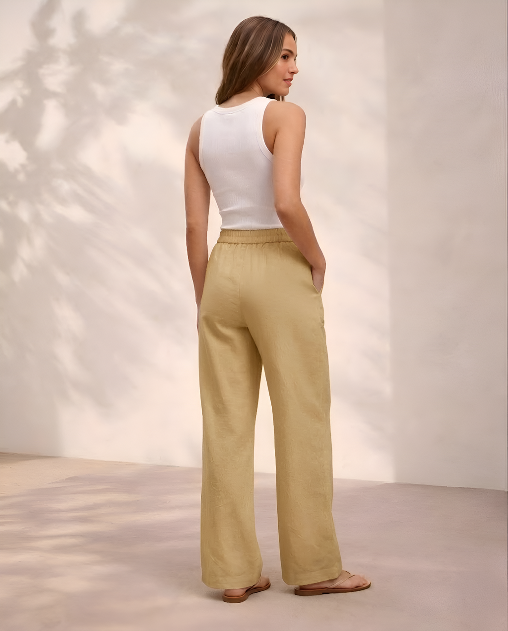 Pichawai Women's High-Waist Wide-Leg Pants – Cream