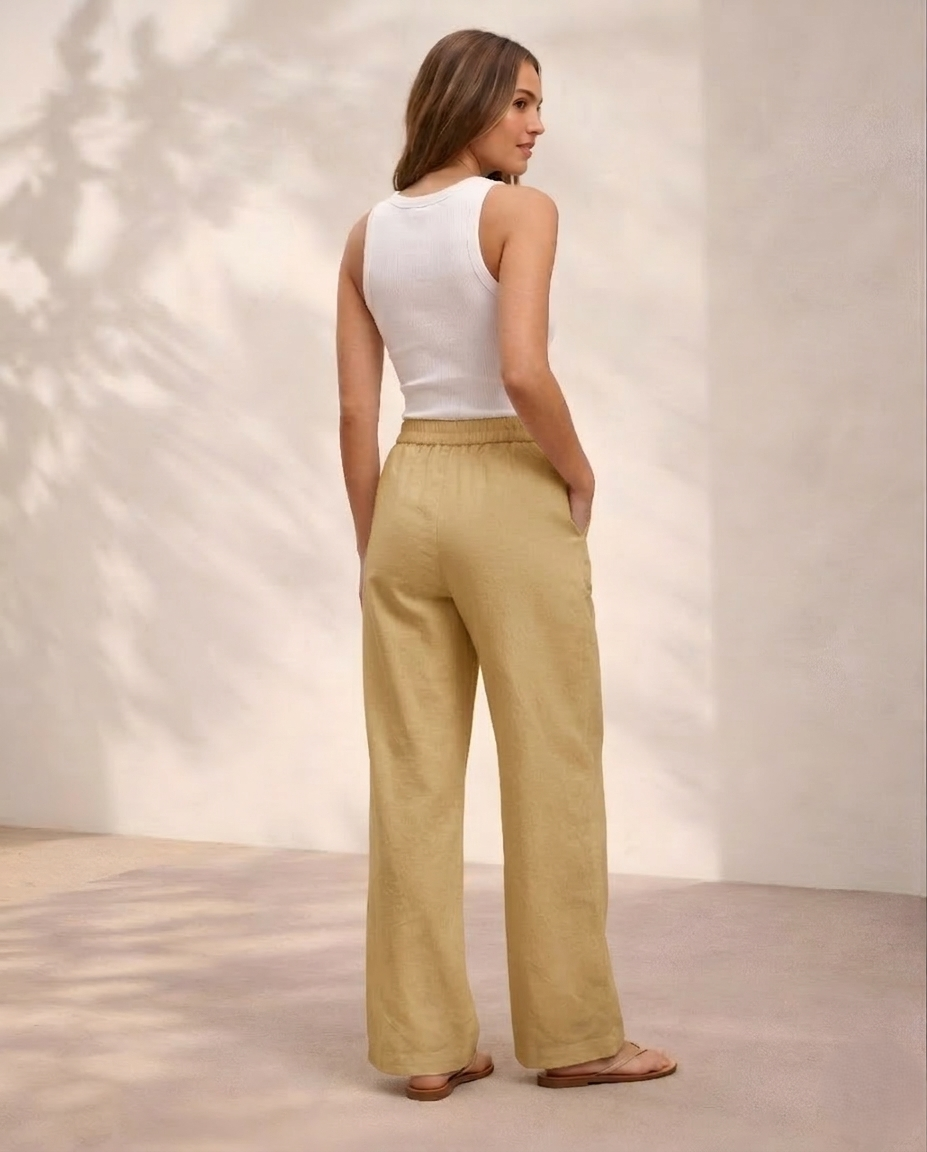 Pichawai Women's High-Waist Wide-Leg Pants – Cream