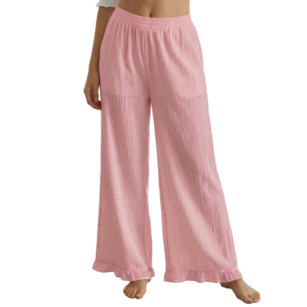 Women's Cotton Slub Wide-Leg Palazzo – Baby Pink