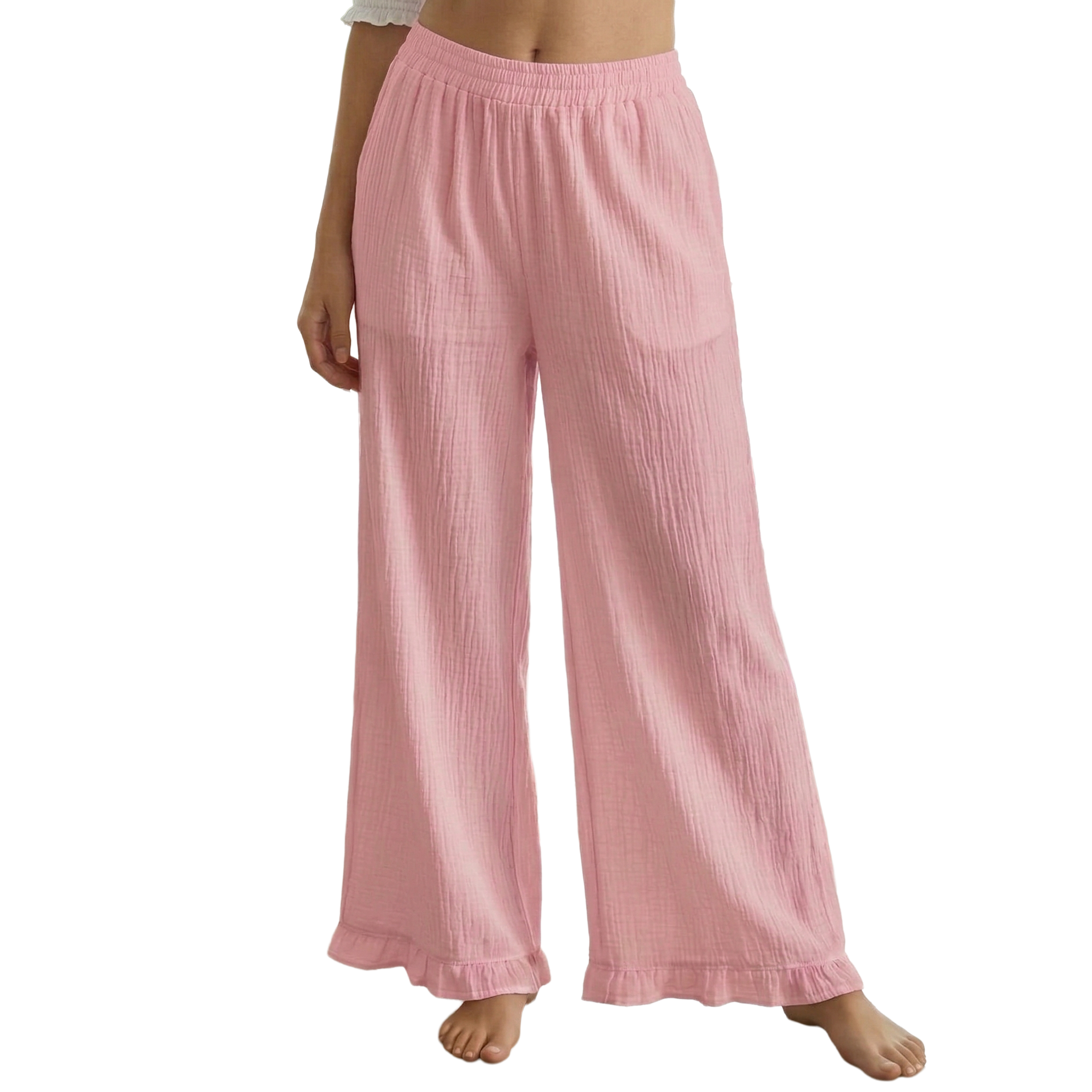 Women's Cotton Slub Wide-Leg Palazzo – Baby Pink