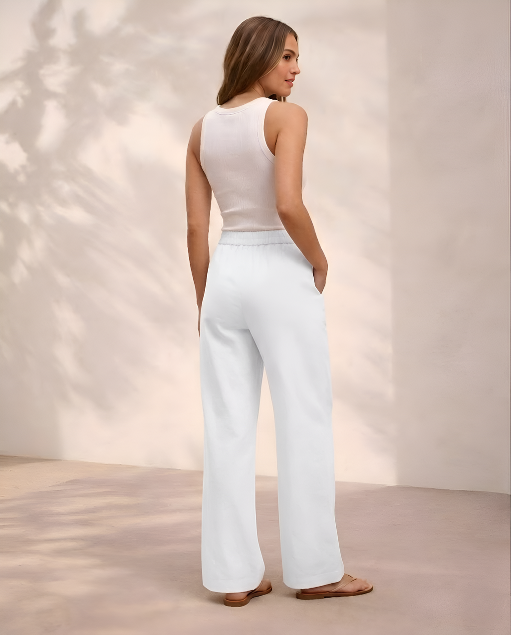Pichawai Women's High-Waist Wide Leg Pants – White