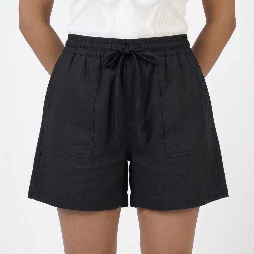 Women’s Black Solid Elasticated Drawstring Casual Shorts